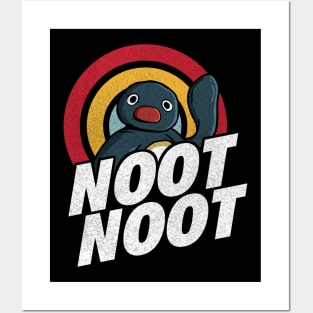 Noot Noot Funny Penguin Meme Vintage Rainbow Distressed Posters and Art